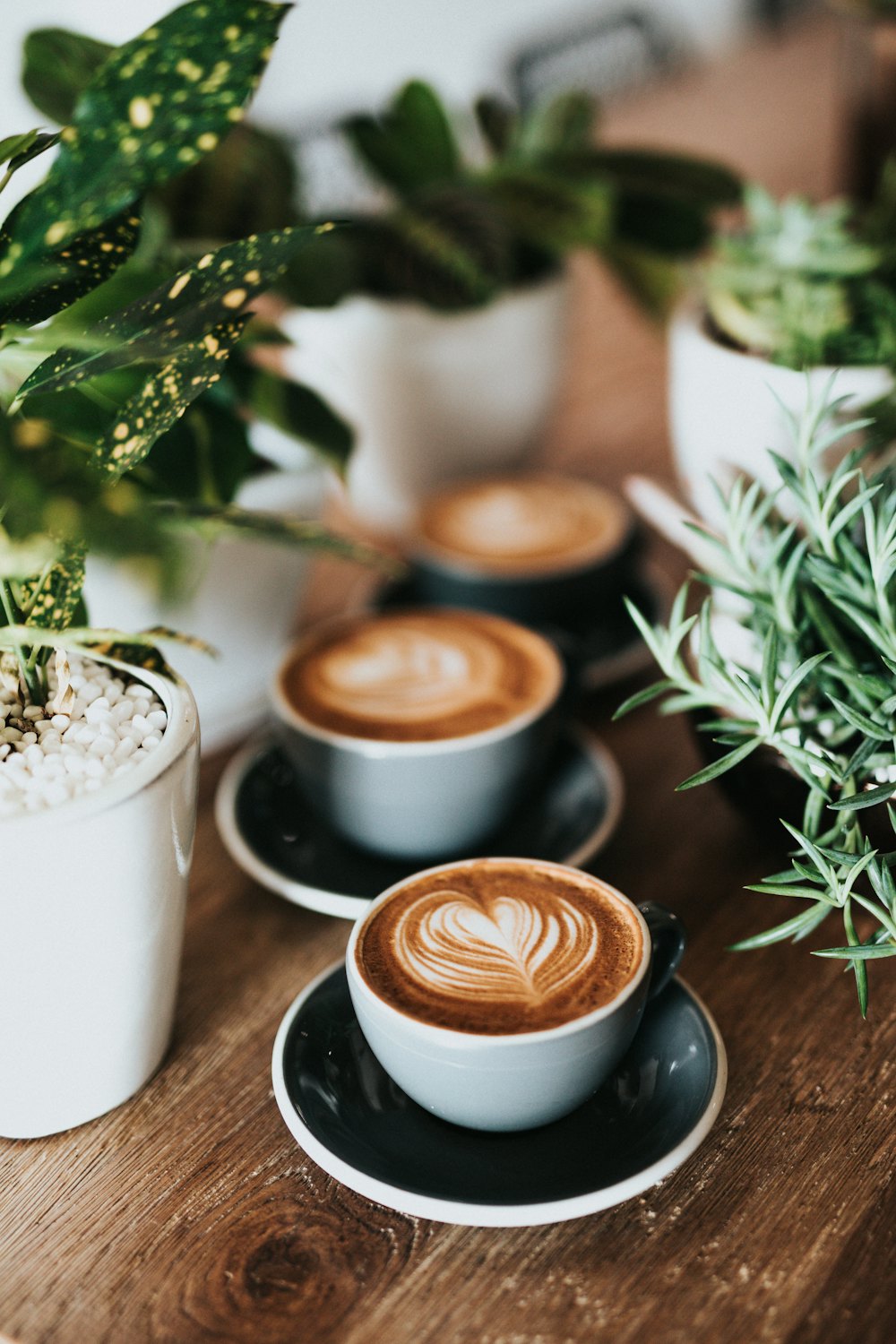 Duas mãos a brindar com lattes de arte de leite